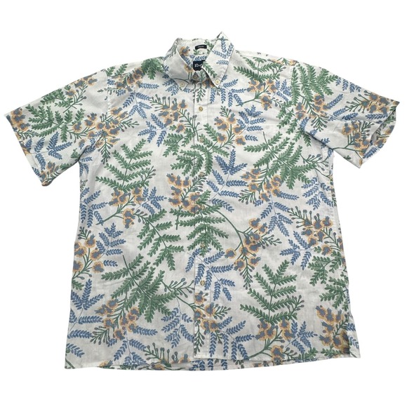 Reyn Spooner Shirt Mens Large White Green Blue Floral Hawaiian Button Up Classic - Picture 1 of 8